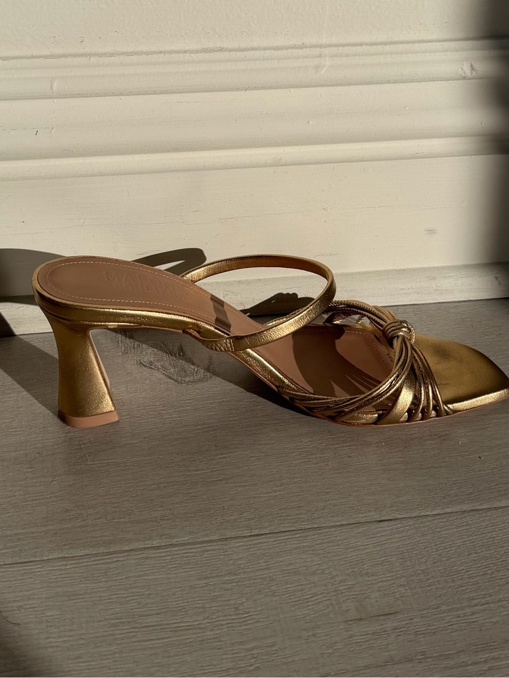 Malone Souliers Metallic Gold Knotted Strappy Heels - Picture 4 of 12